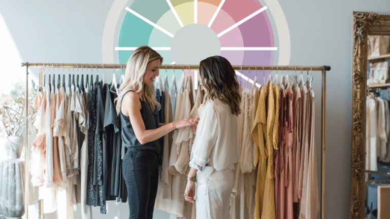 two women looking at clothing