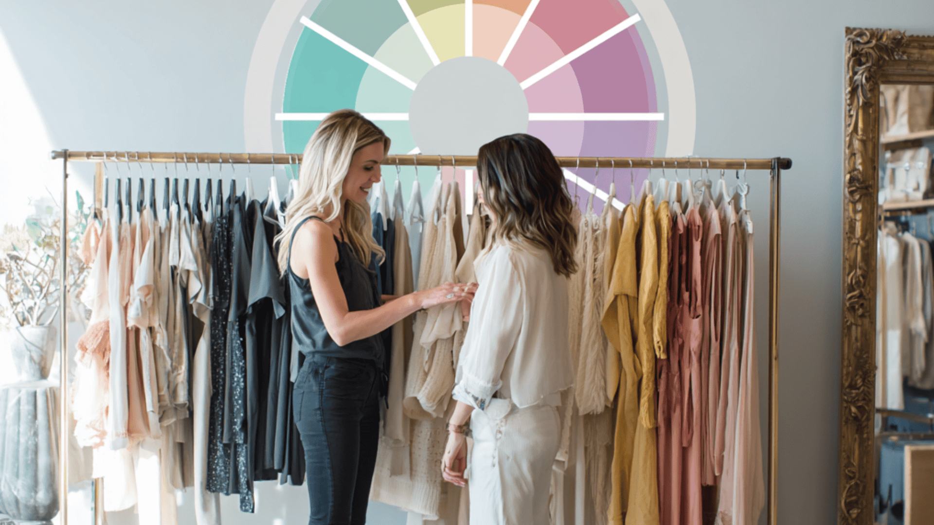 two women looking at clothing